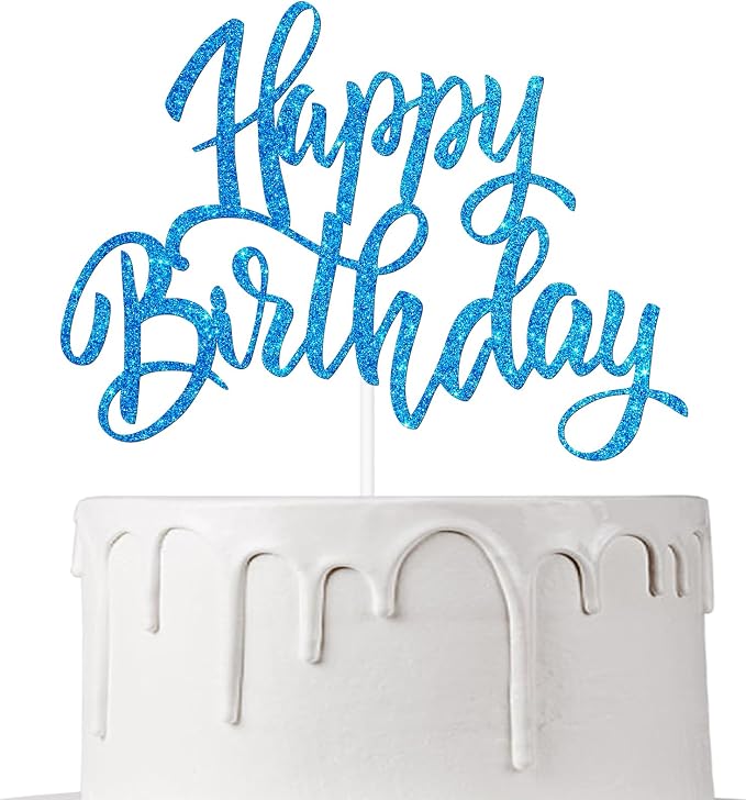 Happy Birthday Cake Decorations, Gold Double-Sided Glitter Letters, Birthday Party Supplies, Cake Topper Decorations (blue)