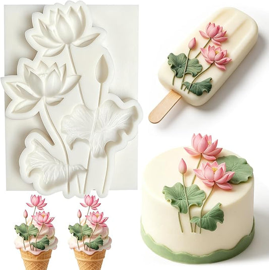 1Pc Lotus Flower Silicone Mold Water Lily Pad Fondant Mold for Cake Decorating, Chocolate, Candy, Flexible Gum Paste Pastry, Cupcake Toppers, Dessert Baking Tool Botanical Wedding