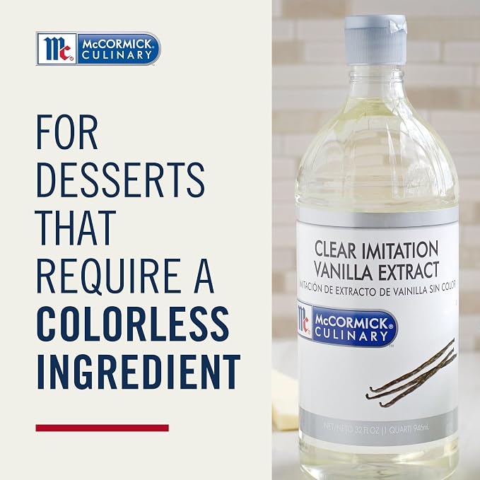 McCormick Culinary Clear Imitation Vanilla Extract, 32 fl oz (Pack of 6) - Six 32 Fluid Ounce Bottles of Clear Vanilla Flavoring for Baking, Perfect in Baked Goods, Frostings, Custards and Desserts