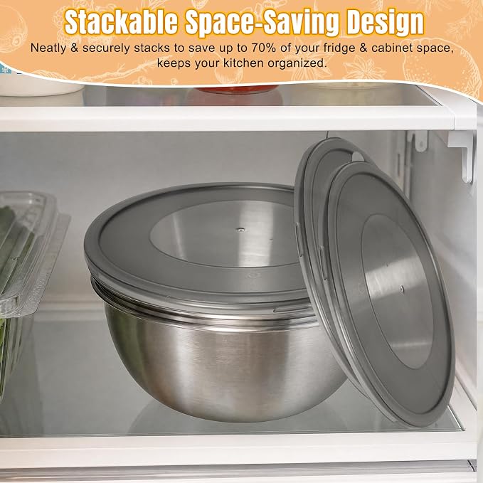 3 Pack Pizza Dough Proofing Bowls, 1200 ml Stackable Stainless Steel Proofing Container with Clear Airtight Lid, Suitable for Fermenting Pizza Dough and Bread