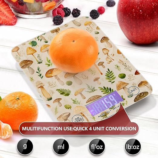 Food Scale Kitchen Scale Food Weight Scales Digital Weight Grams and Ounces Small Electronic Food Scale for Baking Cooking Watercolor Mushrooms Beige