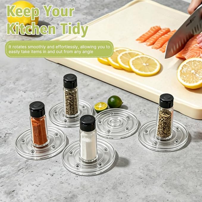 8 PCS 4 Inch Lazy Susan Turntable, Acrylic Turntable Bearings Hardware, Cake Stand Turntable, Small Lazy Susan, Round Swivel Plate for Kitchen Spice Rack Table Cake (Transparency)