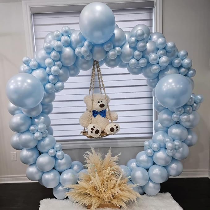 Double Pearl Blue Stuffed Balloons Different Size 115Pcs 5/10/12/18" Light Blue Balloon Arch Kit for Birthday Baby Shower Bridal Shower Engagement Ocean Under the Sea Frozen Theme Party