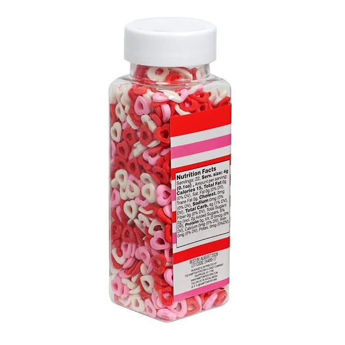 Red, White, Pink Heart Confetti Sprinkle Mix Cutout 3.17 oz, Valentines Sprinkles For Cake Decorating, Baking, Ice Cream & More, The Hampton Candy Company
