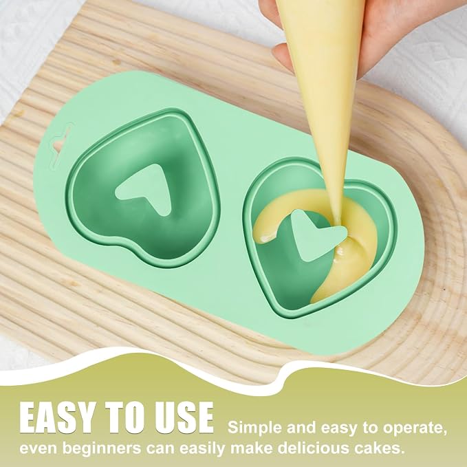 QELEG 2 Pack Silicone Donut Pan, 2-Cavity Fluted Tube Cake Pan Non-stick Silicone Baking Mold for Donuts, Cornbread, Brownies, Bagel, Jellies Green 2Pcs/2-Cavity,heart