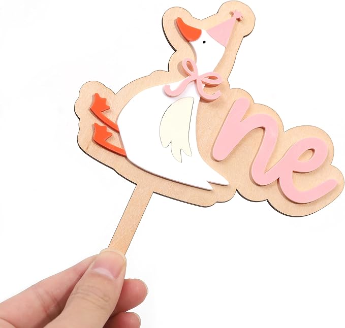 Wooden One Silly Goose 1st Birthday Cake Topper - Silly Goose First Birthday Decorations,Baby Girl 1st Party Decor (pink1)
