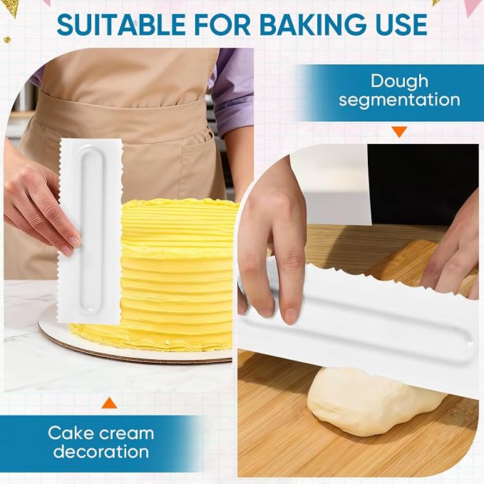 SenseYo 5 Pcs Cake Scraper Smoother, 9 Inch Plastic Decorating Comb Cream Cake Edge DIY Tools for Icing Mousse Butter, White