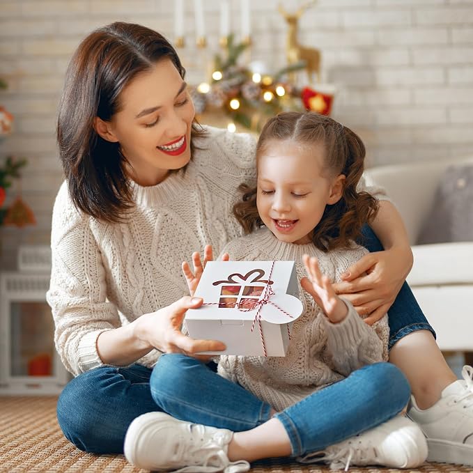 COTOPHER 18Pcs Christmas Cookie Boxes with Window, 6x6x3 inch White Bakery Boxes for Gift Giving, XMAS Treat Boxes Holiday Pastries Boxes for Cakes Muffins Donuts Chocolate Strawberries