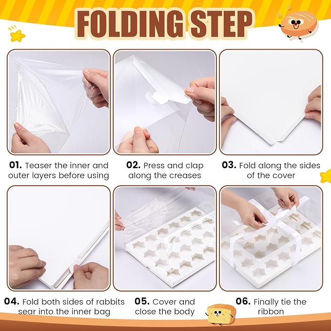 4 Pcs Clear Cupcake Boxes 24 Count Plastic Cupcake Containers with Gift Ribbon Rectangle Bakery Cake Boxes Carrier Holder for Treat Dessert Muffins Birthday Wedding Mother's Day