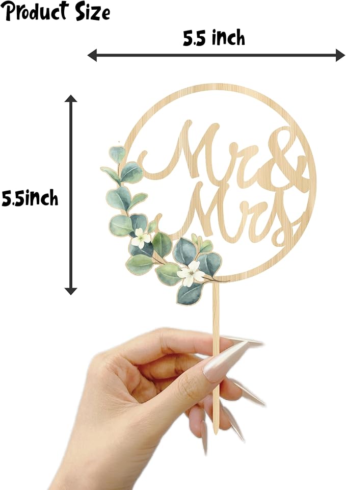 Mr & Mrs Cake Topper - Wedding Anniversary Cake Toppers in Wood Rustic Wedding Decorations,Bride and Groom Cake Toppers Greeny Engagement Sign