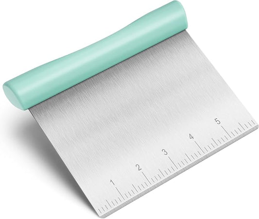 Upgraded 304 Stainless Steel Multi-Purpose Bench Scraper with Measurement Marks, Dishwasher Safe, Dough Cutter for Pizza, Bread and Cookie Dough Vegetable Chopper, Baking Supplies, Mint Green