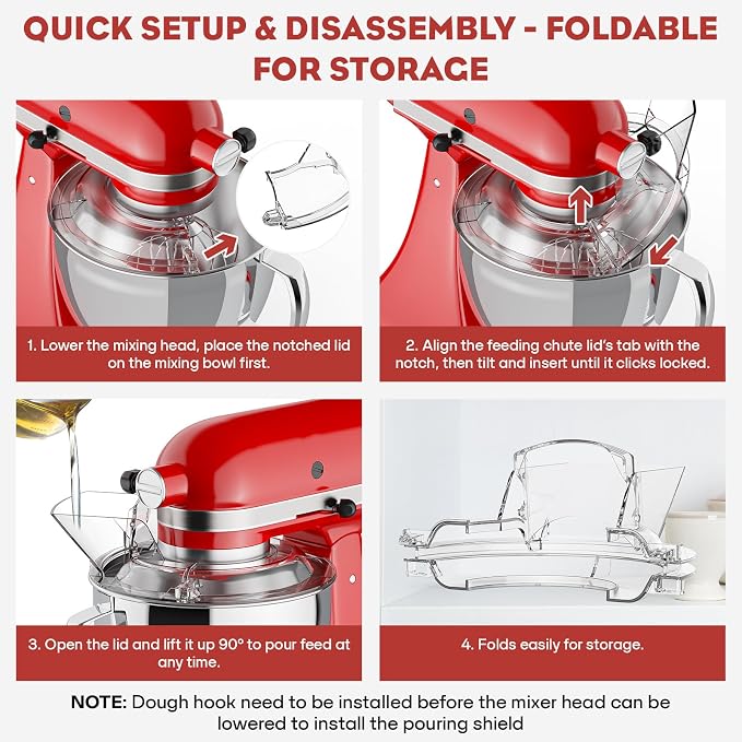 GVODE Pouring Shield for KitchenAid Mixer, Compatible with KitchenAid 4.5-5 QT Tilt-Head Stand Mixers, Detachable Body with Flip-top Feed-inlet Lid, Fits Stainless-Steel, Glass, and Ceramic Bowls.
