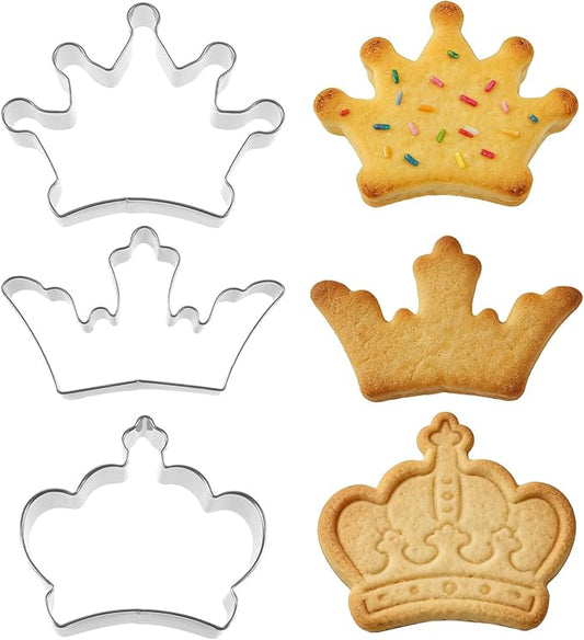 3 PCS Tiara Cookie Cutter, Stainless Steel Crown Cake Mold 3 Styles Crowns Princess Fondant Cutters Large Cookie Cutters for Baking Breakfast Dinner DIY Crafts Decoration, Silver