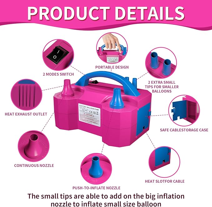 Balloon Pump Electric Party Decorations - Electric Balloon Pump for Balloon Arch Kit, Portable Dual Nozzle Balloon Inflator