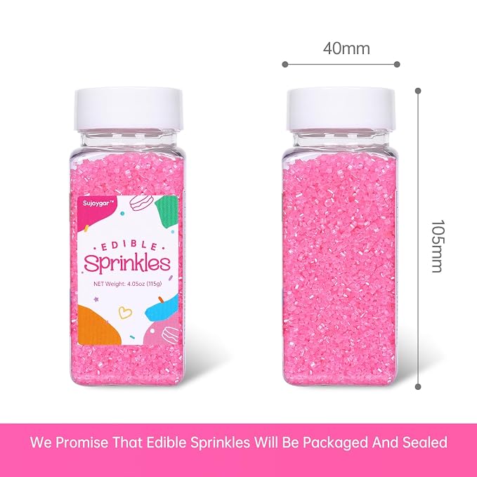 Pink Sprinkles for Cake Decorating, 4.02oz Pink Sanding Sugar Sprinkles, Edible Glitter Sprinkles for Cupcake Toppers Baking Drinks Cookie Ice Cream Dount Chocolate