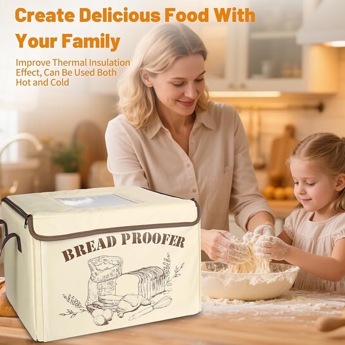 Folding Bread Proofing Box,Homemade Sourdough Proofing Box with 50-113℉ Temp Control & 12H Timer,Zippered Bread Proofer for Sourdough,Pizza,Yogurt,Seed Starting,Space-Saving & 5-Layer Fabric