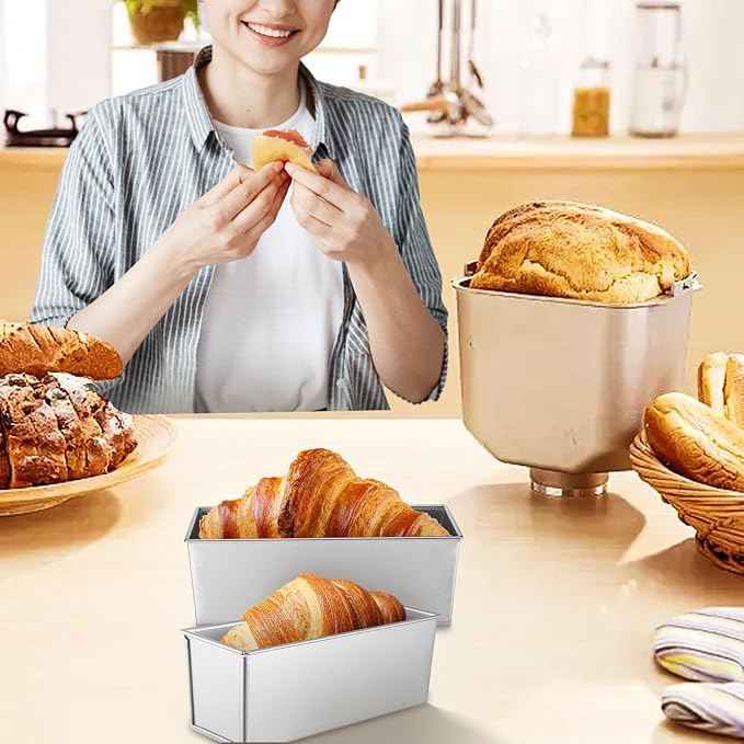 2 Pack Stainless Steel Pullman Loaf Pan with Lid, 13x4 Inch Large Capacity Pullman Loaf Pan With Lid, Non-Stick Pullman Bread Pan Bakeware Steel Bread Toast Box with Cover for Baking Bread Sandwich