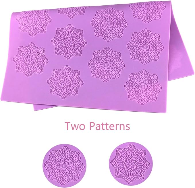 HiParty Snowflake Flower Pattern Silicone Lace Mat Sugar Craft Impression Mold Edible Cake Decorating Wedding Decoration Floral Imprint Border Brim Decor Fondant Decorative Embossing Baking Tools