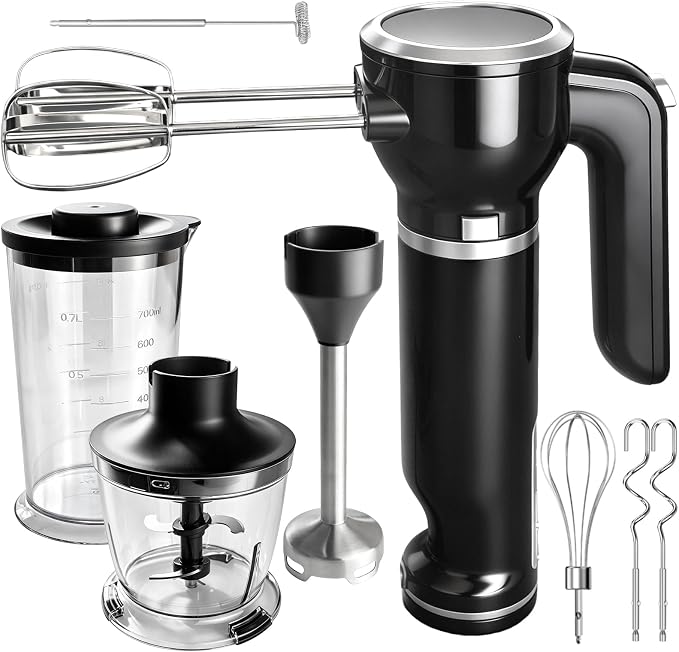 Showvigor Handmixer Electric Handheld, 6-in-1 Multifunctional Handheld Immersion Blender Bundle and Whisk, Milk Frother, Food Chopper