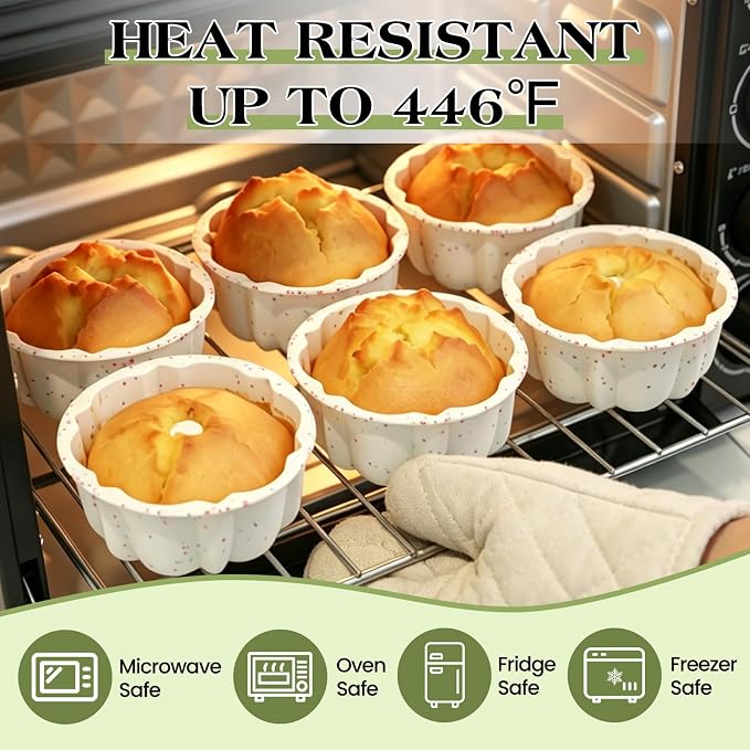 4 Inch Silicone Mini Fluted Tube Cake Pans with Metal Frame, 6 Pcs Nonstick Mini Flan Molds for Baking, BPA Free – Individual Reusable Jello Mold for Small Business or Home Baker(Cream)