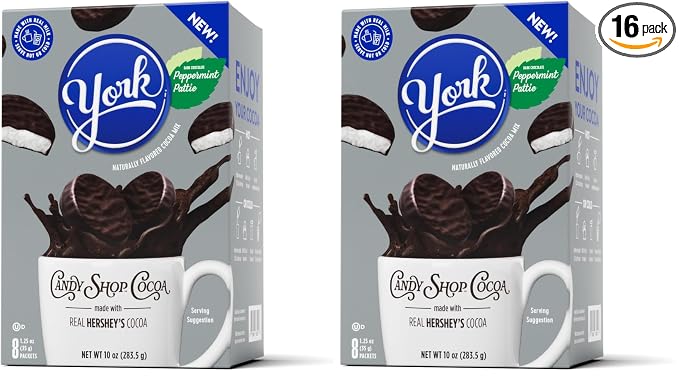 Candy Shop Cocoa YORK Peppermint Pattie Cocoa Mix Hot Chocolate Make Hot or Iced Cocoa Made With Real Milk Gluten Free 1.25 oz packet (8 count) (Pack of 2)