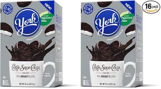 Candy Shop Cocoa YORK Peppermint Pattie Cocoa Mix Hot Chocolate Make Hot or Iced Cocoa Made With Real Milk Gluten Free 1.25 oz packet (8 count) (Pack of 2)