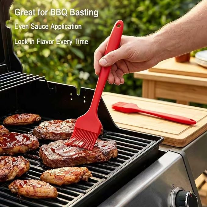 2 Pack Silicone Basting Brushes with Stainless Steel Core - Heat Resistant Pastry Brush for Cooking BBQ Grill Baking Roasting, Oil Butter Sauce Marinade Egg Wash, Dishwasher Safe, Large & Small, Red