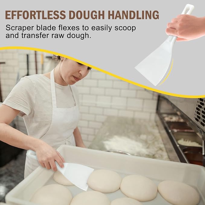 Pizza Dough Scraper 2 Pack with Handle Food Safe Scraper Tool 4 Inch Flexible Plastic White Dough Spatula Bench Scraper