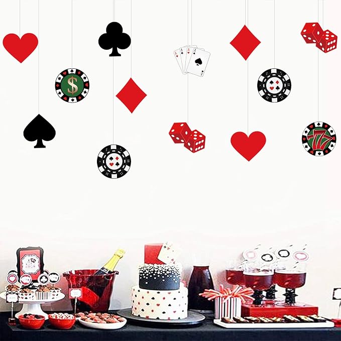 Vuzvuv 63Pcs 5In Versatile Casino Party Paper Cutouts with 120Pcs Glue Points,Las Vegas Casino Poker Themed Cut Outs Decorations for Birthday Party Theme Decor Supplies