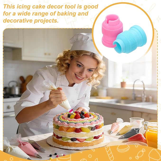 uxcell 6 Pcs Piping Tip Coupler, Small Couplers Icing Frosting Piping Bag Reusable Cake Baker Decor Tools Kit for Russian Flower Mouth Nozzles Pastry Cupcake Tips, Pink