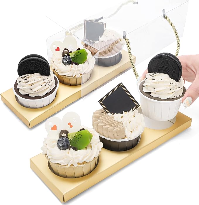 Coloch 24 Pack Clear Cupcake Box with Handle, 9 x 3 x 3 In 3 Count Plastic Cupcake Container Baked Dessert Box, for Cupcake, Dessert, Muffins, Party, Wedding