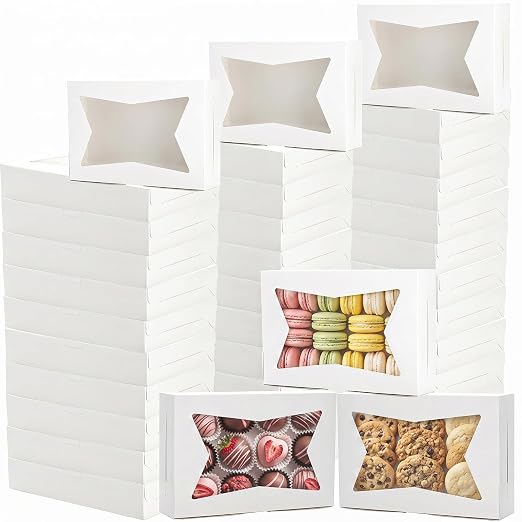 ZEAYEA 36 Pcs White Bakery Boxes, 12" x 8" x 2.5" Cookie Treat Boxes with Clear Window, Pastry Box for Desserts Strawberries, Pie Boxes for Muffins, Donuts, Biscuits, Cupcake, Easy to Assemble