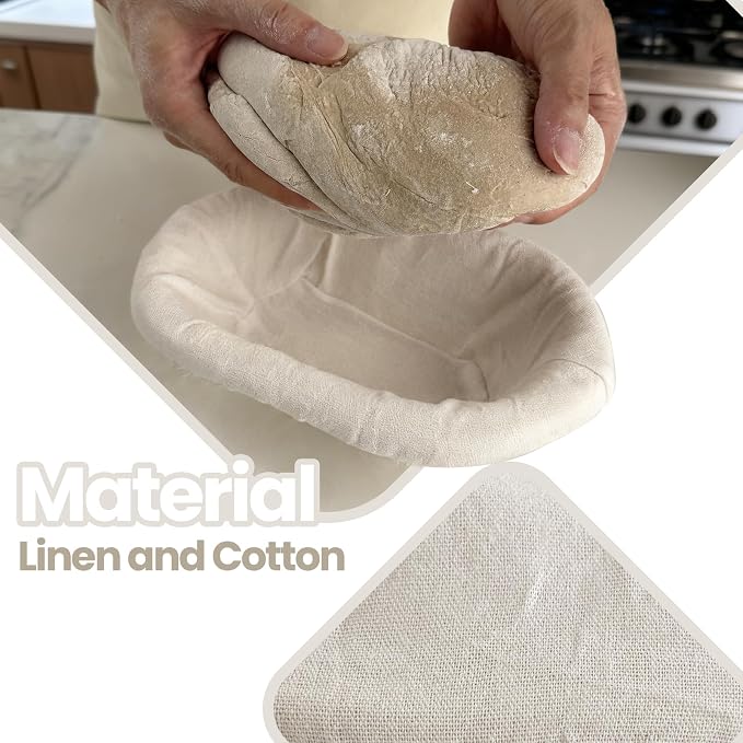 6-Pack Elastic Bread Proofing Basket Covers - Linen Cotton Liners for 10-Inch Oval Sourdough Bannetons, Non-Stick, Breathable Fermentation Cloth for Sourdough & Artisan Baking