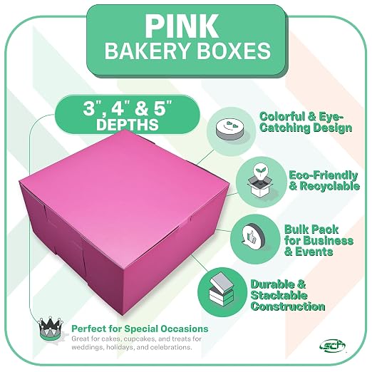 Southern Champion Tray 0878 Pink Paperboard Non-Window Lock-Corner Bakery Box 10" Length x 10" Width x 5" Height(Case of 100)