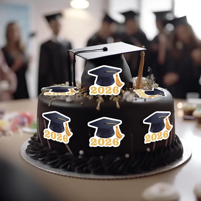 42pcs Edible Graduation Cap Cupcake Toppers Wafer Paper Gold Class of 2026 Cake Decorations Edible Grad Cap Cupcake Picks for 2026 Graduation Theme Party Cake Decor Supplies