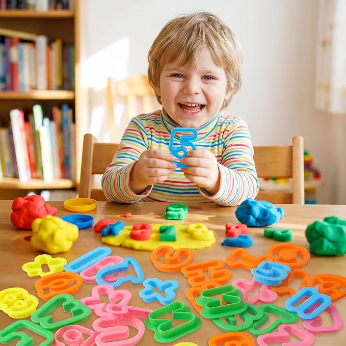 41PCS Alphabet Playdough Tools Number Cookie Cutters Fondant Letter Cutters Mathematical Alphabet Stamper Cutter Candy Molds for Birthday Party Various Learning Letters and Numbers