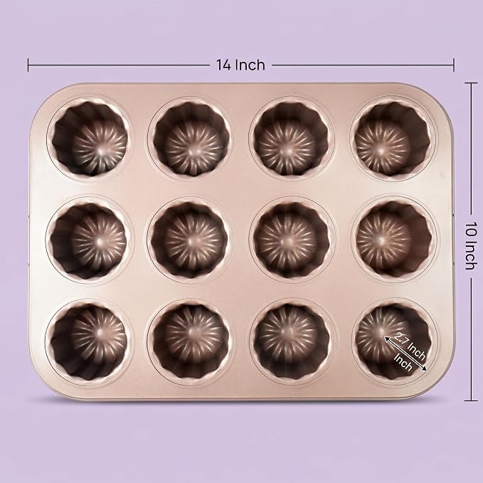 12 Cavity Canele Cake Pan, Canele Mold Cake Pan, Non-Stick Canele Muffin Bakeware Cupcake Pan for Occasion cake