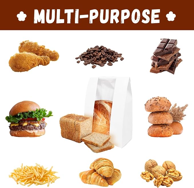30 Pack Large Bread Bags for Homemade Sourdough Bread - Kraft Paper Storage Bakery Bags with Clear Window Bonus 50 Seal Stickers for Sourdough Sandwich (13.7x8.2x3.5 Inches, White)