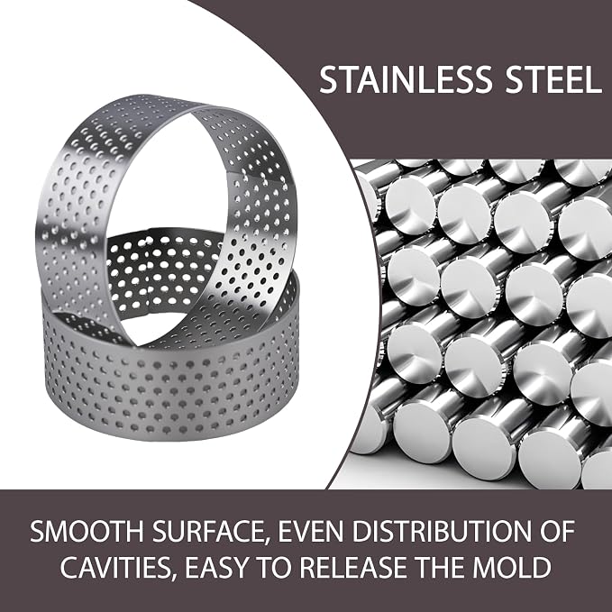 14 Pack Tart Rings for Baking, 2 Inch Perforated Stainless Steel Cookie Rings for Mousse, Cake, Tarts, Pastry & Dessert, Round Baking Molds for Perfect Pastry Crusts