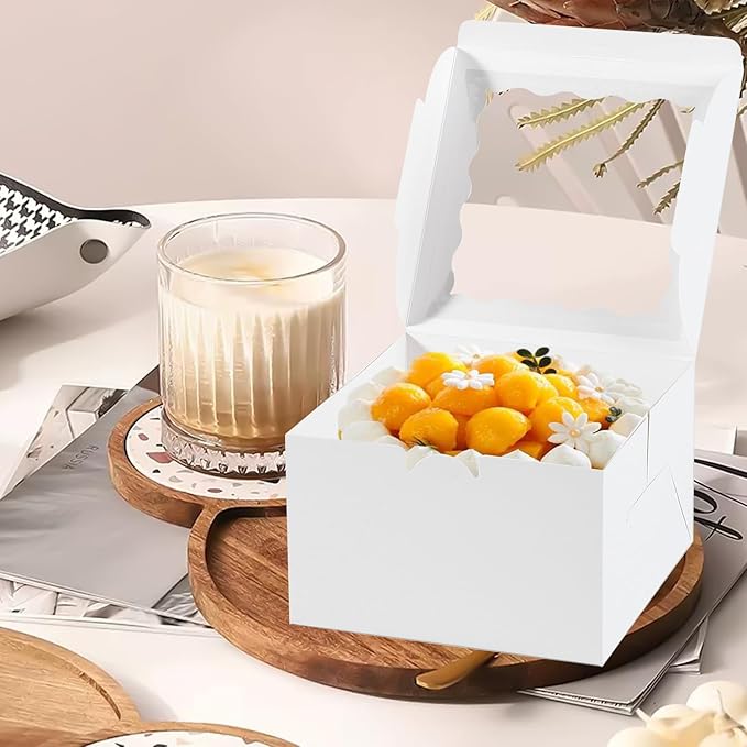 48PCS 9x9x5 Inches Cake Boxes with Window(24 Boxes &24 Boards) , White Bakery Dessert Boxes,Cajas Pasteles for Cake, Cake Carrier Container for Valentine's Day, Mother's Day, Birthday(9*9*5inch/24pcs)