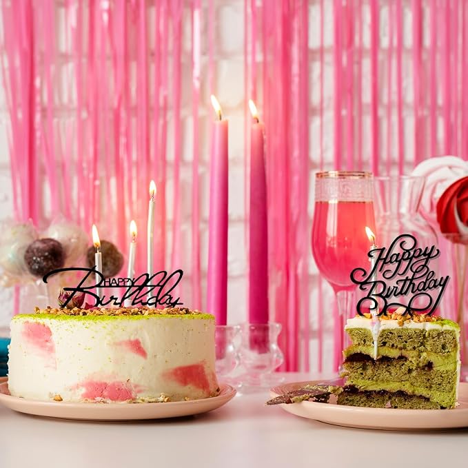 Wootkey 10 PCS Black Happy Birthday Cake Topper Mirror Acrylic Cupcake Toppers Double-Sided Happy Birthday Sign for Cake Side Cupcake DIY Birthday Gift Flower Bouquet Decor