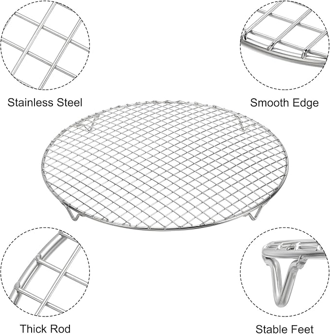 uxcell 2 Pcs Round Cooking Rack 13.8 Inch Dia Stainless Steel Wire Cooling Steamer Rack for Baking Canning Cooking Roasting Cooling Grilling Drying, Silver