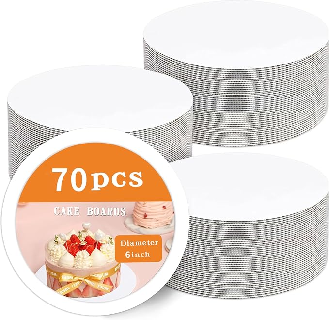 70 Pcs Cake Boards,White Cake Boards 6 Inch Round,Food Grade Cardboard Cake Rounds,Disposable Cake Plates,6 Inch Cake Board,Waterproof and Oil proof Cake Base Cake Tray Cake Pizza Circles