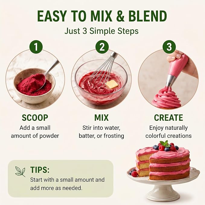 Natural Food Coloring Powder Set - 6 Colors Natural Food Coloring Powder, Free from FD&C Dyes & Artificial Colors, Naturally Derived Food Color Powder, Gluten Free, Concentrated Formula for Baking, Frosting, Icing, Cookies, Macarons & Drinks