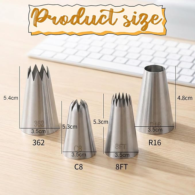 Large Piping Tips Stainless Steel Round Piping Tip Icing Pipings Nozzle Tip Set 4 Pcs Frosting Pipings Kit Pastry Cake Decorating Tips Baking Tools for Cupcake Cake Cookie Decorating