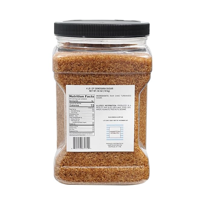 Demerara Sugar, 4 Pound Grip Jar, Hampton Distribution