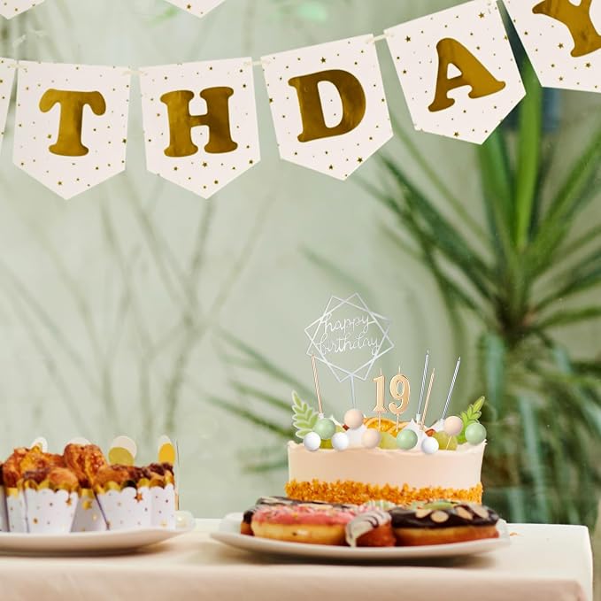 Yerliker 34 Pcs Happy Birthday Cake Toppers Decorations Birthday Candles DIY Cake Decor for Men Women Wedding Anniversary(Sage Green)