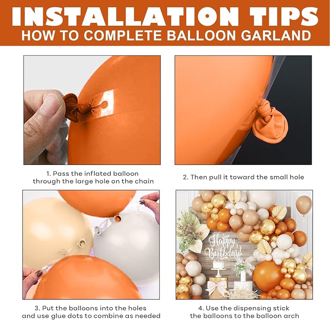 Fall Balloon Arch Kit, 108 Pcs Burnt Orange Balloons Garland Kit with Terracotta Ivory White Apricot Latex Balloon Metallic Gold for Kids Boho Baby Shower Birthday Wedding Celebration Party Decoration