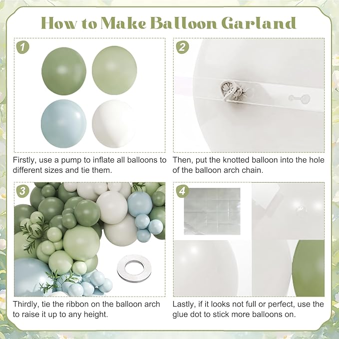 Sage Green Blue Pastel Balloon Arch Kit, 124Pc Macaron Yellow White Green Balloons for Goose Birthday Gender Decorations Baby Shower Wedding Decor