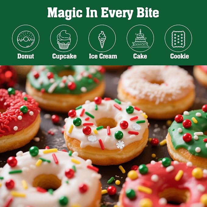 Twisweet Christmas Sprinkles, Red Green White Pearls for Cake Decorating, Edible Snow Flower Sugar Sprinkles for Baking, Candy Pearls Jimmies Mix, Cake Topper Ice Cream Cupcake Cookie Toppings Dessert Decorations, Christmas Winter Party Supplies (130g/...
